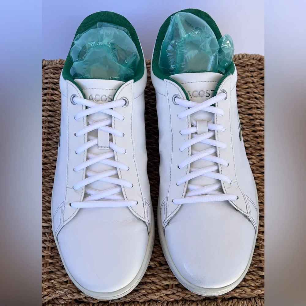 Lacoste Men’s Hydez Low Top Leather Sneaker Alligator Logo White/Green‎ Size 9.5